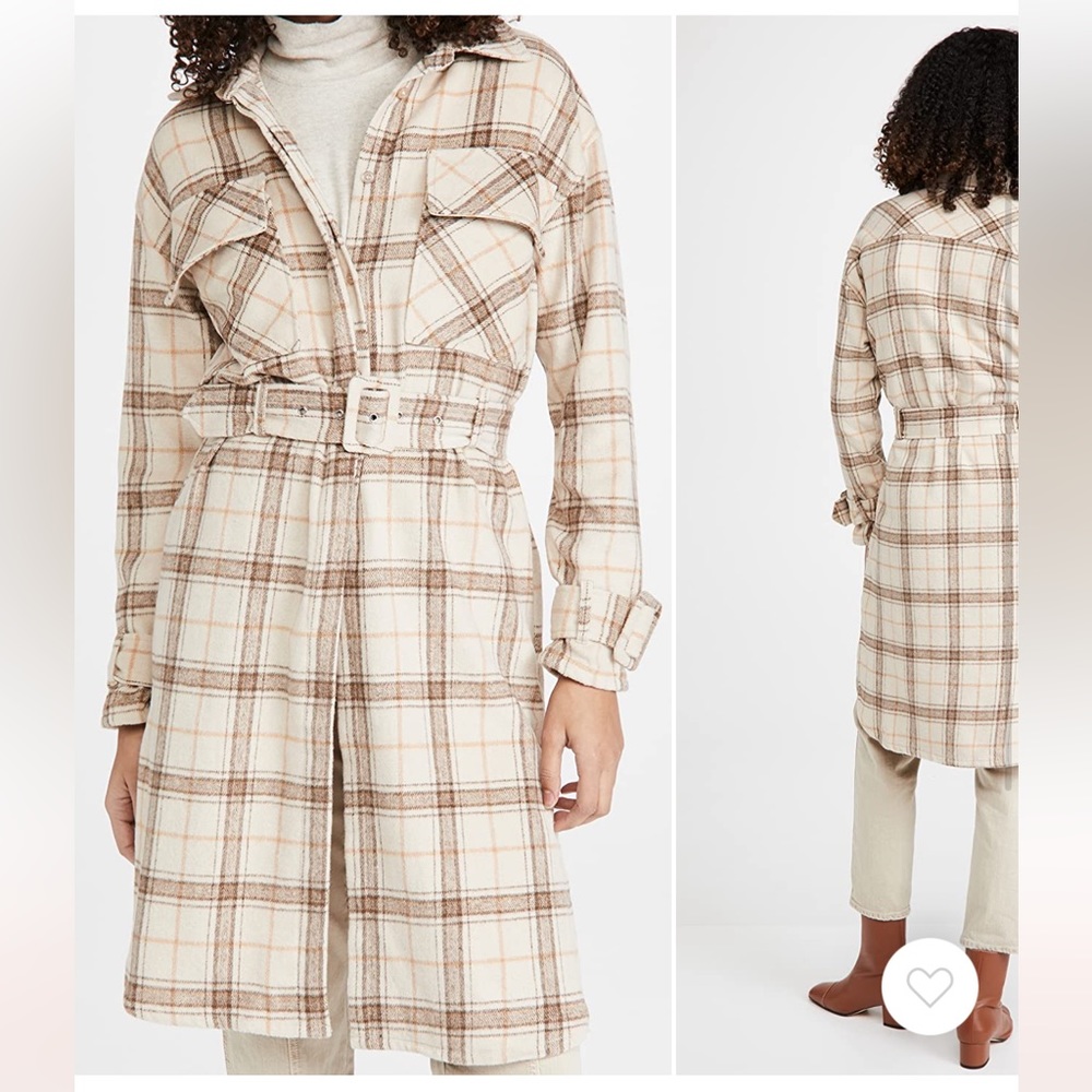 Line and Dot Plaid Wool Trench Coat